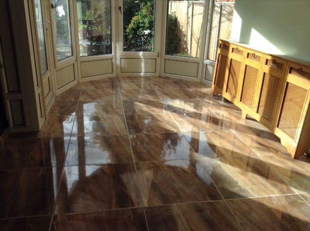 View on Living Room Polished Ceramic Tiles, Horsell, Surrey, UK
